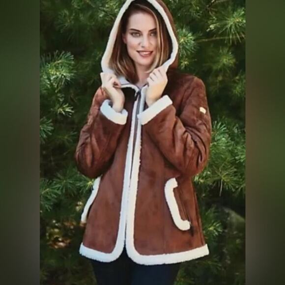 UGG Jackets & Blazers - Koolaburra by Ugg Faux Suede Hooded Full Zip Brown Coat w/ Sherpa Trims Small